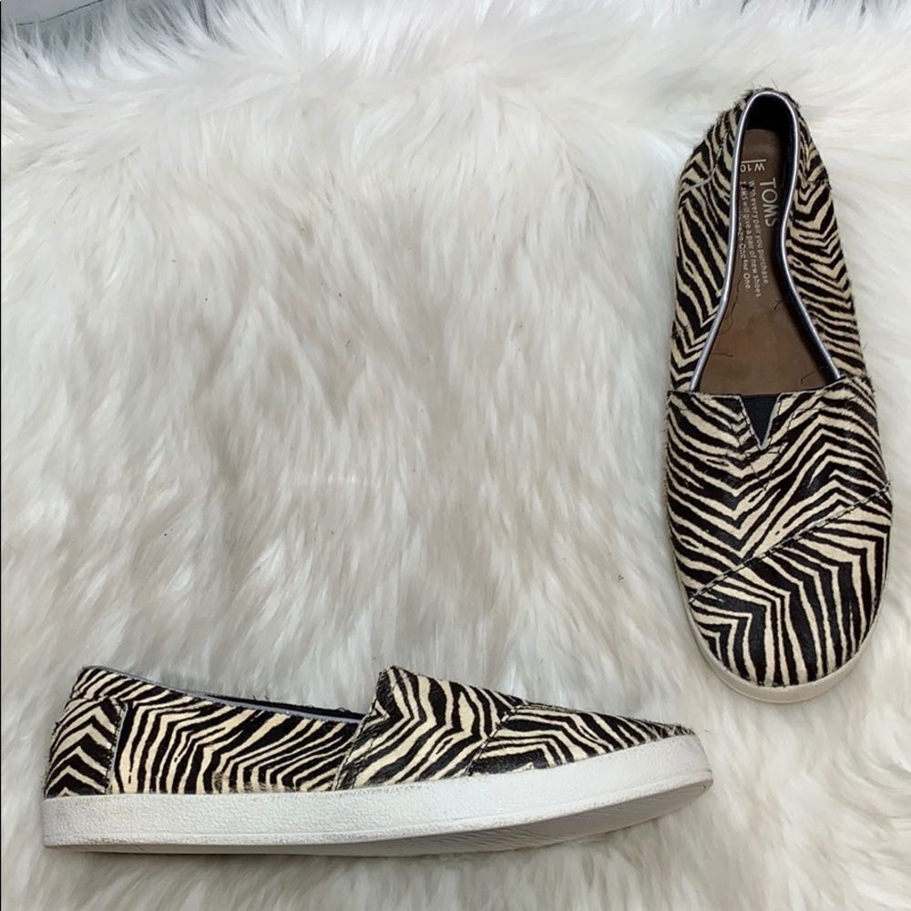 Toms Avalon Pony Hair Zebra Print Loafers Sz 42/10